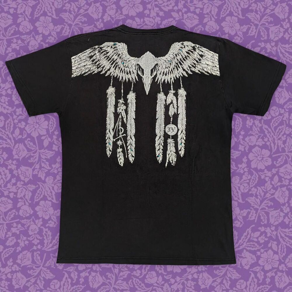 2000s IVEZ Black Grunge Y2K Dreamcatcher Vulture Graphic Tee | Size XL